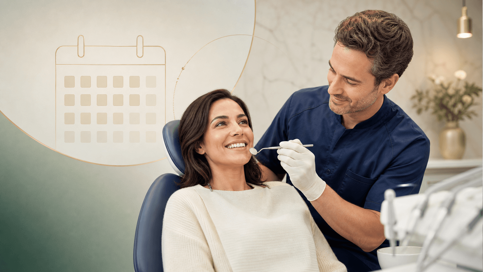 Consultation préventive chez le chirurgien-dentiste avec calendrier symbolique