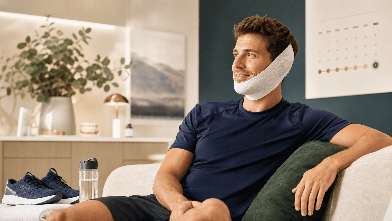 Sportif au repos pendant sa récupération après une intervention dentaire